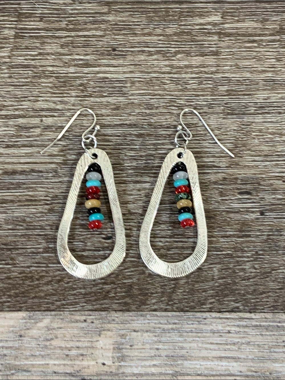 Silver Tone Teardrop Earrings with Multicolor Beads - Women Jewelry